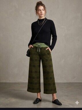 Olive Green Patterned Women's Lounge Wide Leg Size XL